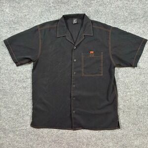 Claudio Nucci Mens Button Up Shirt L Black Short Sleeve Contrast Stitch Casual